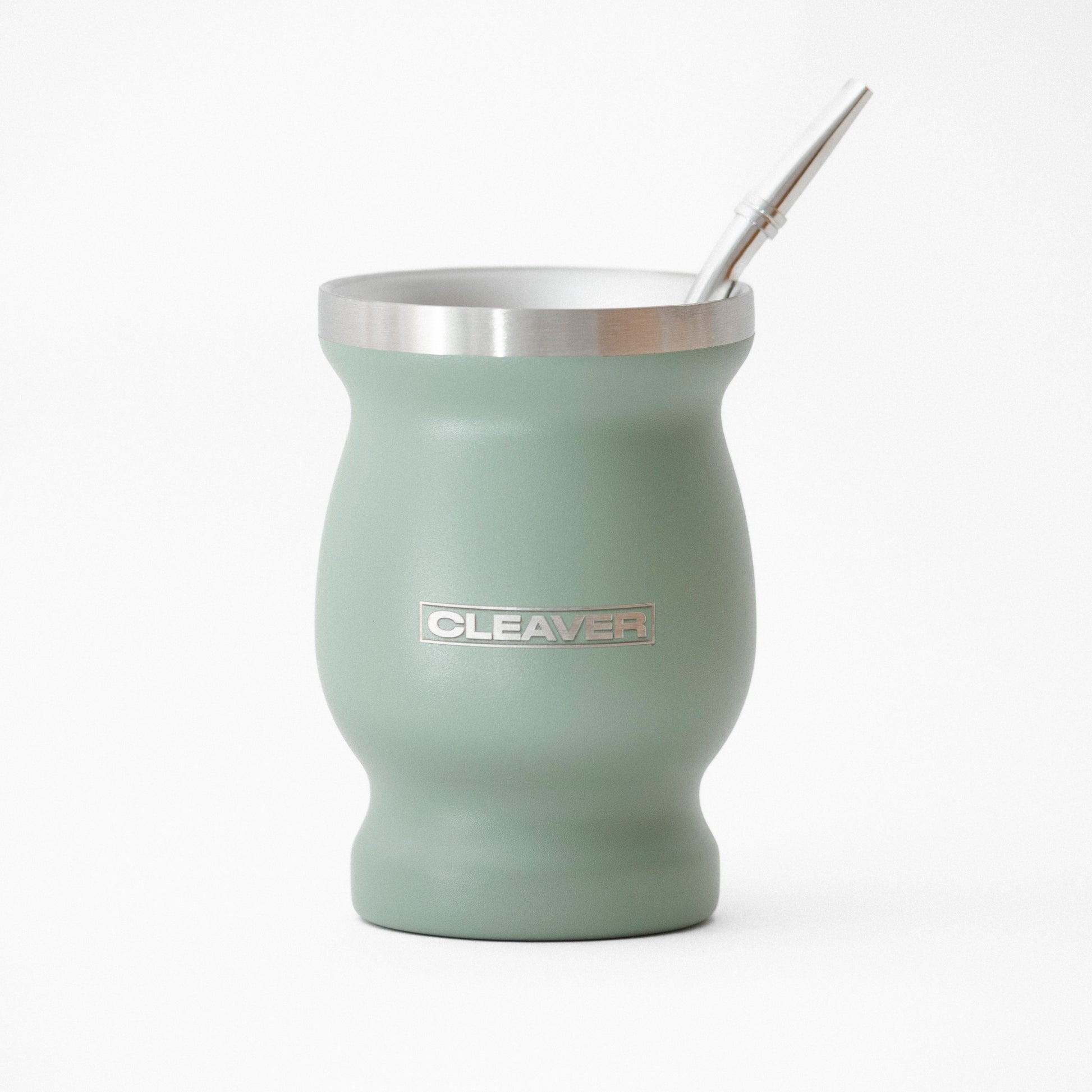 DOUBLE LAYER 304 STAINLESS STEEL MATE CUP.
LASER ENGRAVED LOGO.
15cm x 9cm.  INCLUDES  METAL STRAW AND  BRUSH.
